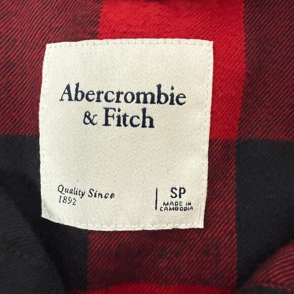 Abercrombie & Fitch Red Black Plaid Extra Long Flannel Shirt Women’s Small - Picture 4 of 7